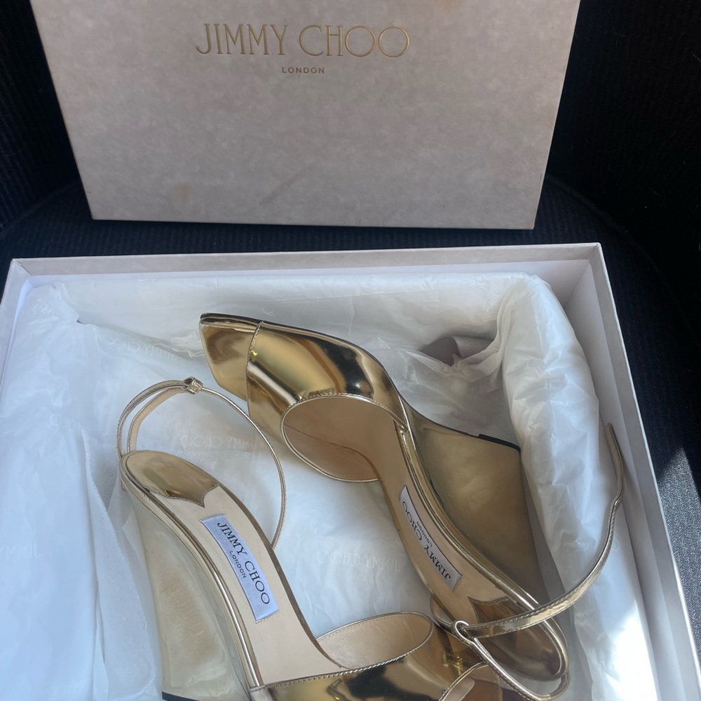 Jimmy Choo Gold Wedge Sandals